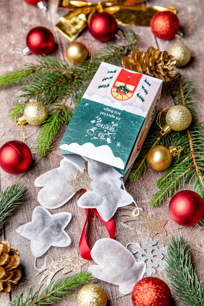 Jolie boîte avec 10 sachets de thé personnalisés pour Noël