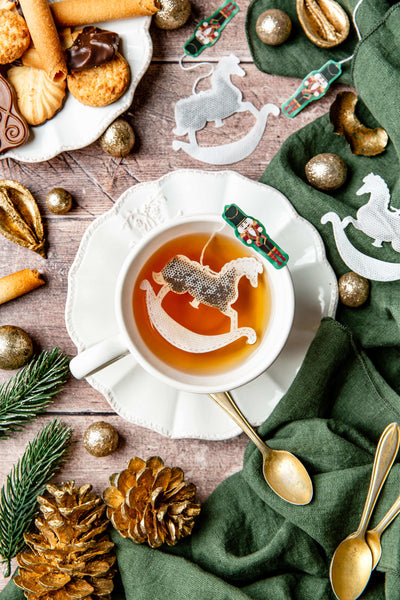 Sachet de thé personnalisé pour Noël, en forme de cheval à bascule