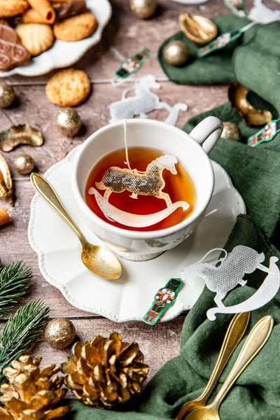 Thé de Noël en forme de cheval à bascule, cadeau thé unique